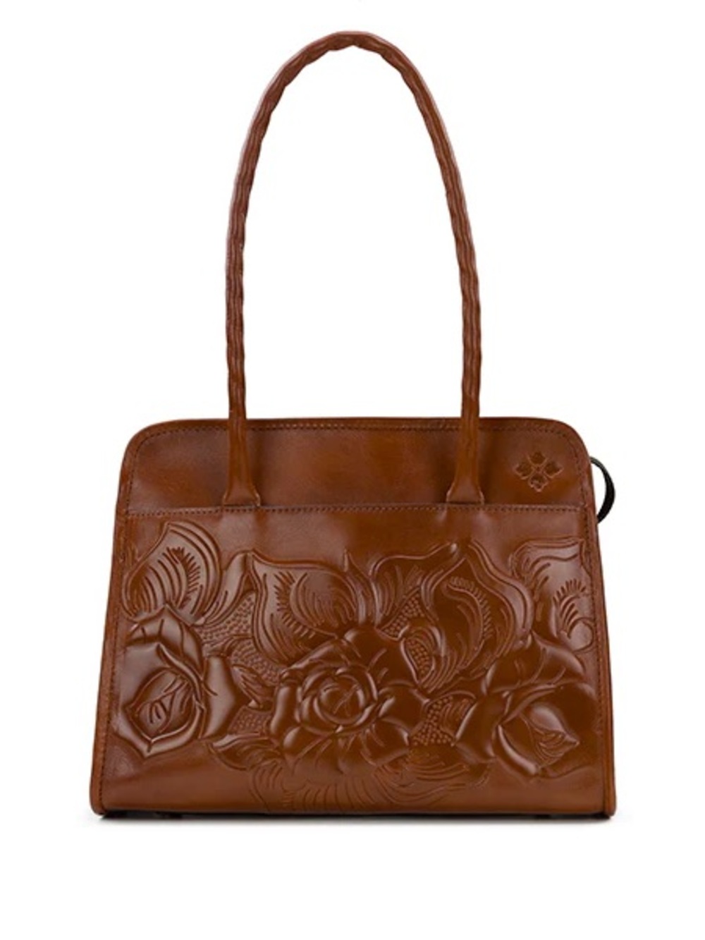Patricia Nash Embossed Floral Leather Shoulder Bag - Cognac Brown